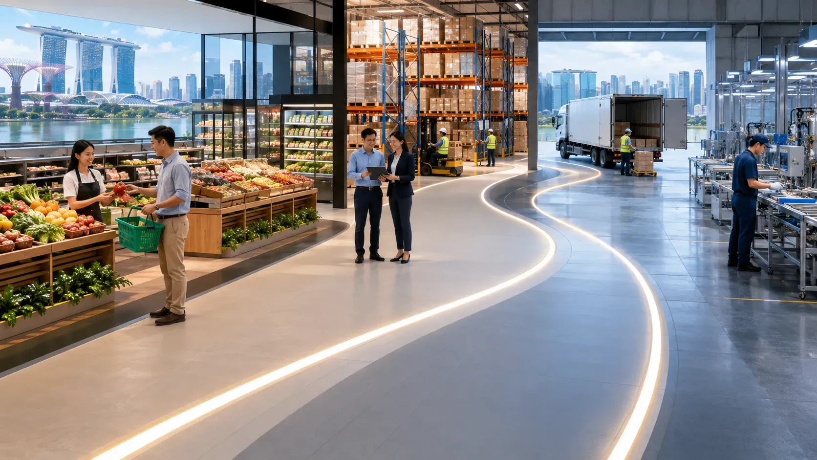 Storefront to warehouse to production, one path.