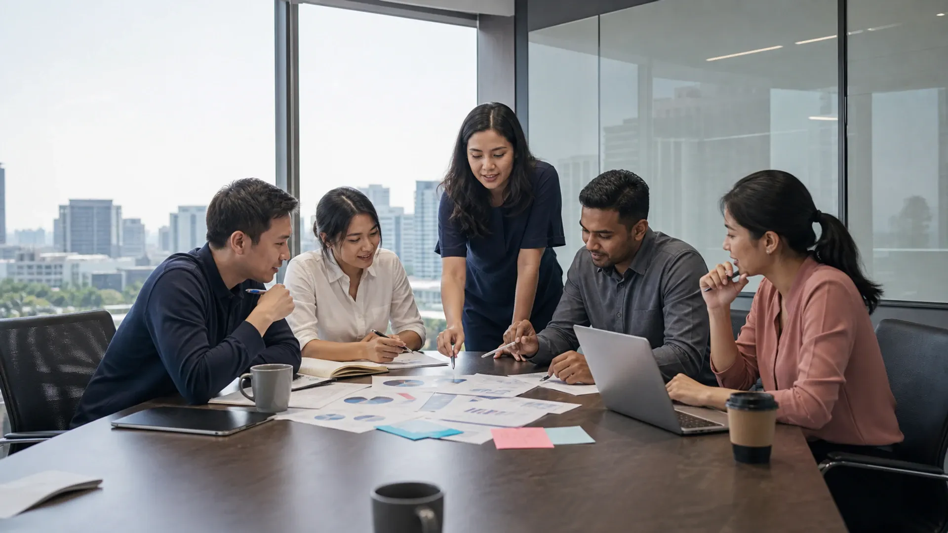 Business team collaborating across finance, sales and operations