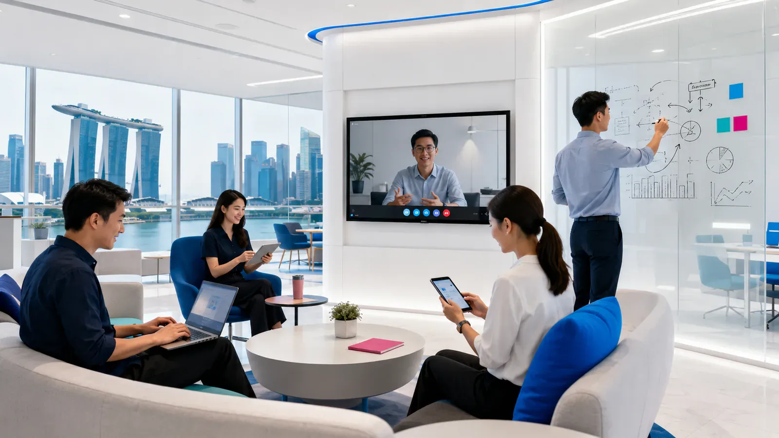 A hybrid collaboration meeting running on a secure modern workplace