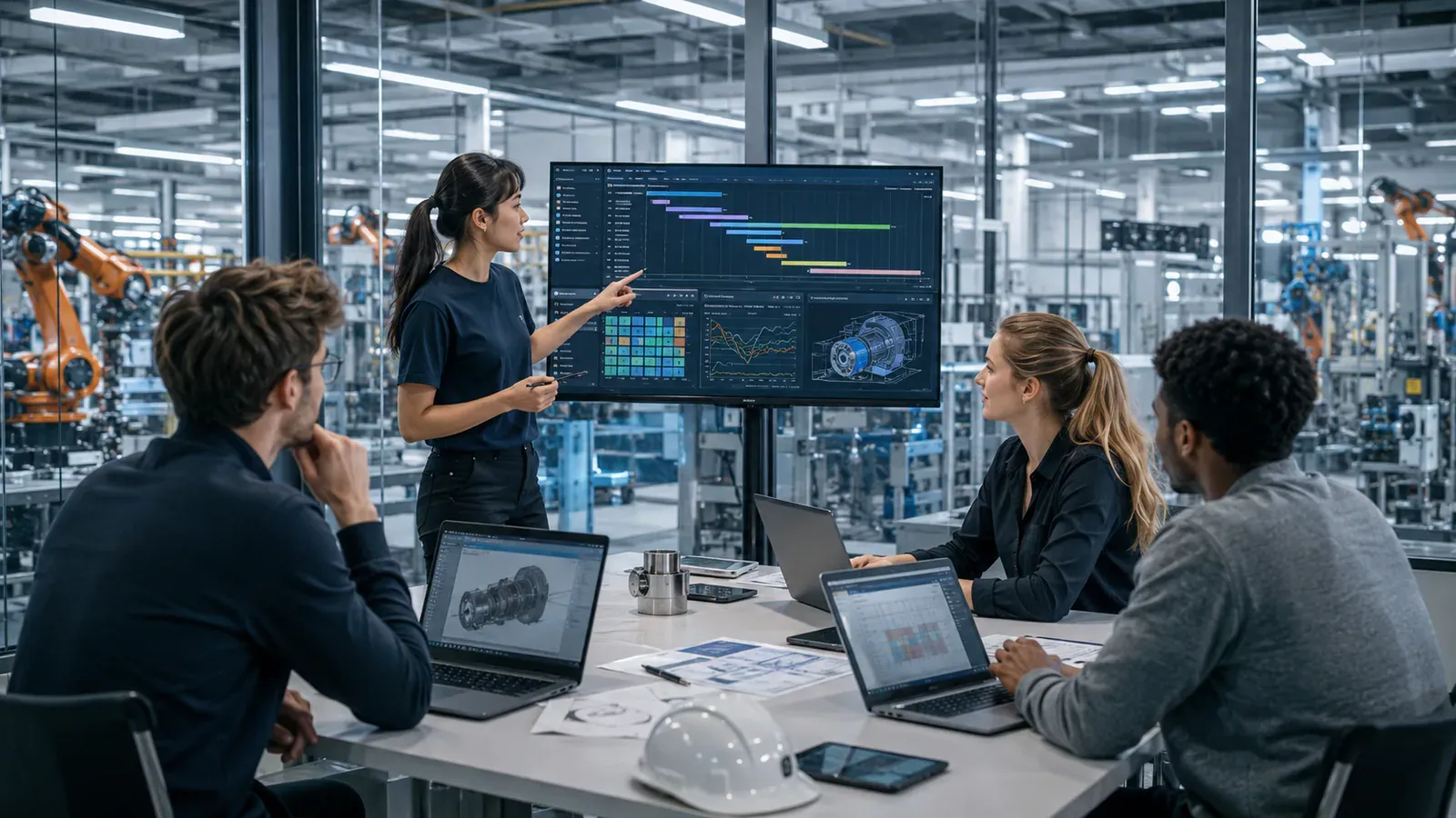 A smart-factory team running sector processes on one platform