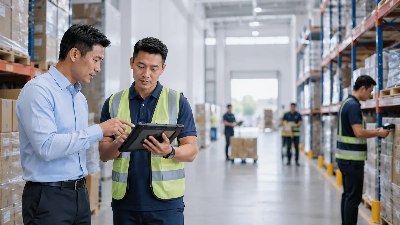 Warehouse team coordinating fulfilment through a connected digital workflow