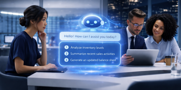 Professional working on AI-powered cloud business software dashboard for finance, sales analytics, and chatbot support