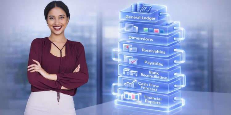 Financial management features in Microsoft Dynamics 365 Business Central including general ledger, cash flow, reporting, receivables, and payables